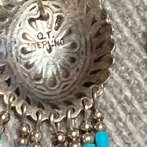 Sterling Southwest Concho Earring Pierced Dangles with turquoise colorTube Bead - Picture 2 of 3